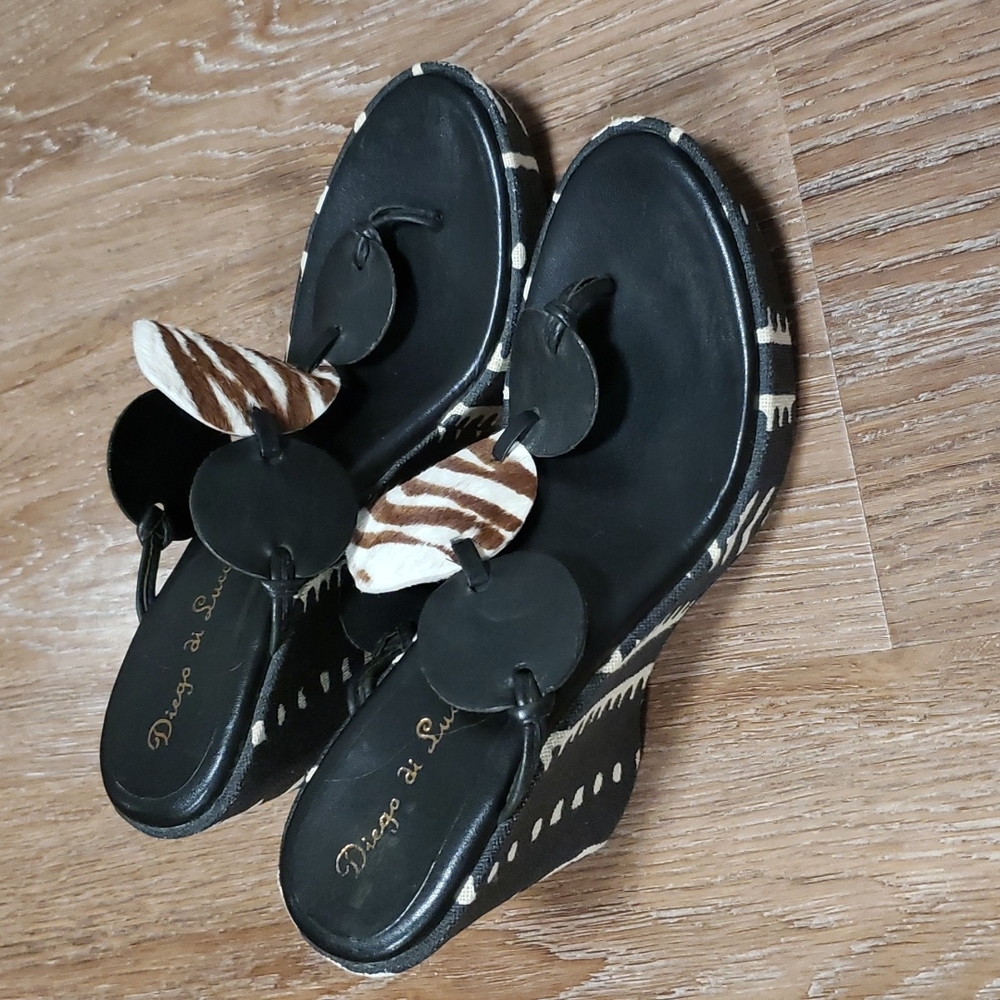 (8) Diego di Lucca Wedge Thong Sandal Cowhide Vacation Bohemian Made in Brazil